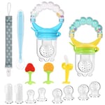 Vicloon Tetine Grignoteuse Bebe,2pcs Tétine D'alimentation pour Bébé+6 Silicone Grignoteuses sans BPA pour Fruits,Légumes,Pour Cadeaux Naissance Fille Garçon (Vert)