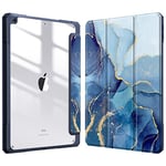 Fintie Étui Hybride Fin pour iPad 9e/8e/7e génération (2021/2020/2019) 10,2" – [Porte-Crayon intégré] – Coque arrière Transparente, marbre océan