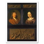 Artery8 Van Slingelandt Portraits Man And A Woman Painting Art Print Framed Poster Wall Decor 12x16 inch