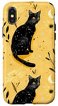 Coque pour iPhone X/XS Jaune Vintage Floral Phases Lune Cristal Sorcière Mignon Noir