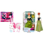 Barbie A Touch of Magic Pegasus, Pink Pegasus with Pink Hair and Rainbow Wings, Lights and Sounds, HLC41 & Disney Frozen Singing Anna Doll, Frozen Anna in Signature Clothing