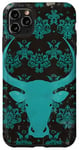 Coque pour iPhone 11 Pro Max Crâne de taureau, occidental, bleu sarcelle turquoise et crâne de vache