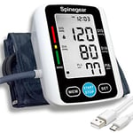 Spinegear Blood Pressure Monitor for Home NHS use UK CE Approved Digital Upper Arm Cuff BP Machine USB Auto Pulse Rate Detect Irregular Heartbeat Fast Reading Kit Large LCD Display & Voice Broadcast