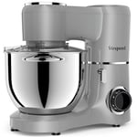 Vospeed Stand Mixer 1500W 8L Cake Mixer Electric Kitchen Food Mixer with Stainless Steel Bowl, Beater, Dough Hook, Whisk for Baking, Dishwasher Safe (Black) (Grey)