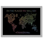 World Travel Landmark Line Map Oh The Places You Will Go! Rainbow Black Artwork Framed A3 Wall Art Print