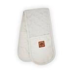 BO877007 Barbary & Oak Cotton Double Oven Glove with Leather Detail, Quilted Stitching, Cream