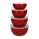 KitchenAid Plastic Prep Bowls for Kitchen Storage & Organisation, Set of 4, With Lids, Red