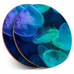 2 x Coasters - Beautiful Jellyfish Blue Sea Creatures Home Gift #8379