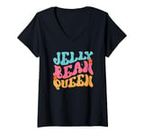 Womens Jelly Bean Queen Groovy Lettering Vibes V-Neck T-Shirt