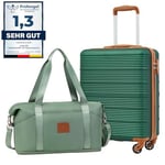 COOLIFE Set de 2 pièces easyJet Valise Cabine 55x40x20 ABS Valises et 1 Bagage Cabine Leger a 4 Roues,Serrure TSA (Vert Foncé, 55×40×20 Set de Valises)