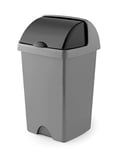 Addis 25ltr Roll Top Kitchen Waste Trash Complete Bin, Metallic Silver & Dark Grey