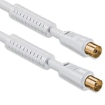 1aTTack.de Antenna cable 10 meters (80 dB) with ferrite sheath current filter, 2x shielded gold-plated, coax plug > Coax socket (fully shielded) coax white St-Ku with FE gold 85db