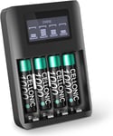 4X Batterie Rechargeable AAA 1000mAh LR03 + Chargeur de Piles USB Chargeur AAA AA USB avec 4 Compartiments et Affichage, Chargeur Rapide Chargeur Piles AA AAA 1.2V Battery Charger LR03 LR6