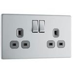 BG Electrical FBS22G Prise murale à double interrupteur Plaque plate sans vis Acier brossé Inserts gris 13 A