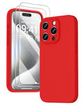 GOODVISH 3 in 1 Case for iPhone 15 Pro Case, [2X HD Screen Protector][Upgraded Camera Protection] Shockproof Liquid Silicone Soft Microfiber Lining Smooth Protective Phone Case Cover 6.1", Red