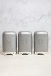 Shadow Grey Textured Tea, Coffee and Sugar Canisters in Gift Box, Steel