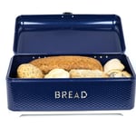 KitchenCraft Steel Bread Bin Midnight blue Kitchen Food Storage with Lid Retro