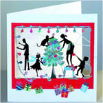 Laser cut Glitter Christmas Card by Forever Cards- Family with Christmas tree