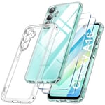 Qasyfanc Camera Cover Case Compatible with Samsung Galaxy A16 5G/4G with 2 Pack Tempered Glass Screen Protector, Non-Yellowing Shockproof Phone Bumper Cover, Hard PC Anti-Scratch Case Clear