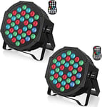 U`King 2PCS RGB Par LED Batterie Rechargeable, Sans Fil 36 LED Lampe de Scene Exterieur avec Télécommande, Éclairage de Soirée Par 7 Modes D'éclairage pour DJ Disco Bars DJ Concerts Halloween Noël