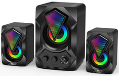 NJSJ Computer Speakers with Subwoofer,USB-Powered 2.1 PC Stereo Multimedia Sound System with RGB Gaming LED Light up 3.5mm Audio,Up to 11W Enhance Bass for Monitor,Laptops,Tablets