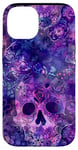 Coque pour iPhone 14 Aquarelle violette ethnique horreur bleu feu flamme crâne