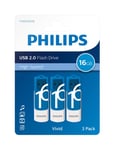 Pack Clé USB 2.0 Philips Vivid Edition Bleu 3 x 16 Go