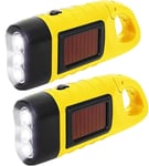 Lot de 2 lampes de poche à manivelle, Lot de 2 lampes de poche LED solaires, Lampe de poche Manivelle, LED rechargeable Étanche Torche dynamo de survie pour sports de plein air jaune