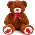 BEJOY Ours en peluche, 91 cm, grand ours, avec amour, cœur rouge, pour petite amie et enfant, cadeau, marron