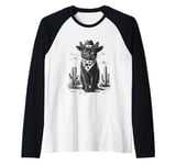 Black Cat in Cowboy Boots Raglan Baseball Tee