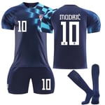 Kroatien Bortröja VM 2022/23 Modri #10 Fotbollströja T-shirt Shorts Set Fotboll 3-delat set för barn Vuxna Kids 28 (150-160 cm)