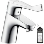 Mitigeur lavabo HANSGROHE Focus 70 Care avec poignée extra longue avec tirette et vidage chrome + nettoyant Briochin