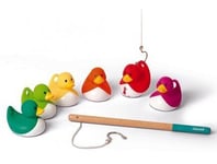 Jeu de peche a la ligne Ducky : 6 canards plastique aspergeurs + 2 cannes bois