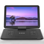 17.5" Portable DVD Player with 15.6" Large HD Swivel Screen, 6 Hours Rechargeable Battery, Support USB/SD Card/Sync TV and Multiple Disc Formats, No Region Restrict, High Volume Speaker, Black