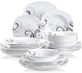 VEWEET ZOEY 24Piece Dinner Set Porcelain Dining set Plate Bowl Set Service for 6