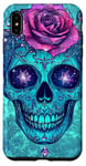 Coque pour iPhone XS Max Mignon rose et crâne avec étoiles crânes turquoise