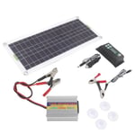 OMABETA Kit de démarrage de panneau solaire Panneau de solaire 12V à 220V 30W, onduleur solaire 220W, Kit de jardin solaire