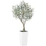 SOGUYI Olivier Artificiel 210 cm - Plante Artificielle Résistante aux UV pour Décoration Intérieure et Extérieure - Fausse Plante de Sol avec Jardinière Conique Blanche