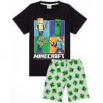 Minecraft Pojkar Kortärmad Kort Ben Pyjamas Set Svart Creeper & Zombine All-Over Print[HK] Green 7-8 Years