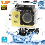 Camera Embarquée Sport LCD Caisson Étanche Waterproof Full HD 1080P Jaune 4 Go YONIS