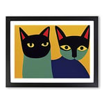 Two Abstract Cats Vol.4 H1022 BLK Framed Print for Living Room Bedroom Home Office Décor, Wall Art Picture Ready to Hang, Black A2 Frame (64 x 46 cm)