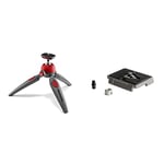 Manfrotto MTPIXIEVO-RD, PIXI EVO 2-Section Mini Tripod, Red & 200PL, Quick Release Plate with 1/4 Inch Screw, Compatible with DSLR, Compact System Camera, Mirrorless
