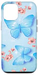 Coque pour iPhone 12/12 Pro Blue Pink Butterfly Floral Butterflies Blue Butterfly Flower