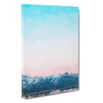 Big Box Art Sunset Over The Mountains in Abstract Canvas Wall Art Framed Picture Print, 30 x 20 Inch (76 x 50 cm), White, Turquoise, Teal, Blue