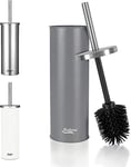 BADIONA Brosse Toilettes WC Silicone Gris Mat - Brosse WC en Inoxydable & Interchangeable I Brosse à WC antibactérienne Balai Toilette WC Balayette WC Brosse de Toilette WC Originale avec tête Noire