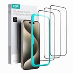 ESR 3 Pack for iPhone 15 Pro Screen Protector, 3 Tempered-Glass Screen Protector, 2.5D Curved Edges, Full-Coverage Military-Grade Protection, Scratch Resistant