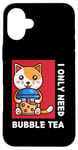 Coque pour iPhone 16 Plus Mignon chat kawaii boisson thé au lait bulle I Love Boba Tea