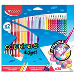 Maped Combo pack Color Peps OOPS. 12 feutres coloriage dont 2 effaceurs+12 crayons de couleurs avec gomme