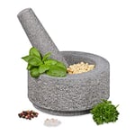 Relaxdays Mortier et pilon, en granit, non poli, longue vie, massif pour épices et herbes,broyeur en pierre 14 cm,gris