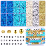 5000 st Friendship Armband Kit Lera Pärlor Armband Tillverkning Kit Blå Vit Heishi Lera Pärlor för Armband med Bokstav Guld Pärlor för Smyckestillverkning K Blue Series Clay Beads